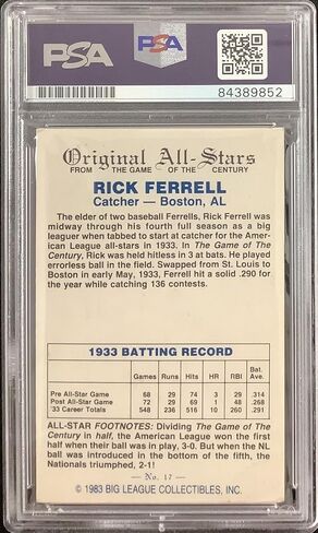 Rick Ferrell Signed 1983 Diamond Classics #17 Card Sox Autograph HOF PSA/DNA - Baseball Slabbed Autographed Cards in Saudi Arabia