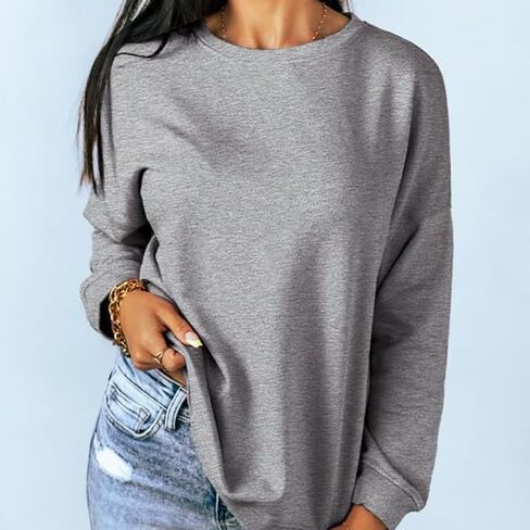 Women's Casual Crew Neck Sweatshirt - Loose Soft Long Sleeve Pullover Tops for Everyday Comfort in Saudi Arabia