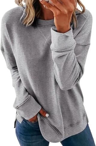 Women's Casual Crew Neck Sweatshirt - Loose Soft Long Sleeve Pullover Tops for Everyday Comfort in Saudi Arabia