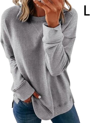 Women's Casual Crew Neck Sweatshirt - Loose Soft Long Sleeve Pullover Tops for Everyday Comfort in Saudi Arabia