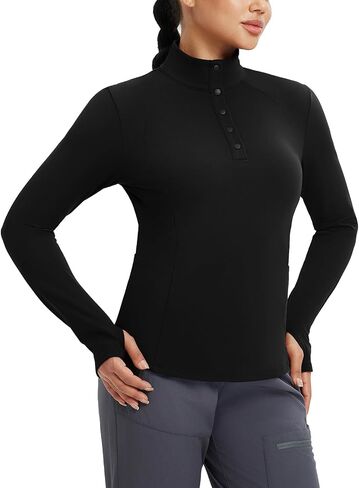 baleaf Women's Fleece Lined Quarter Button Thermal Pullovers Long Sleeve Workout Shirts with Pockets Yoga Travel Tops in Saudi Arabia