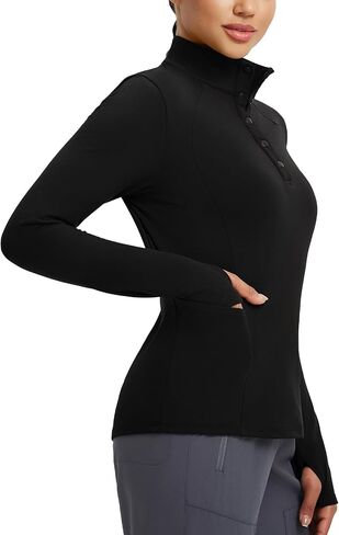 baleaf Women's Fleece Lined Quarter Button Thermal Pullovers Long Sleeve Workout Shirts with Pockets Yoga Travel Tops in Saudi Arabia