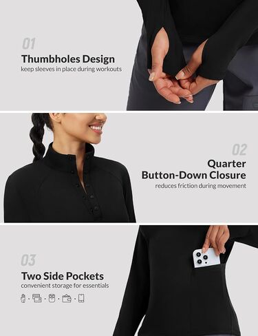 baleaf Women's Fleece Lined Quarter Button Thermal Pullovers Long Sleeve Workout Shirts with Pockets Yoga Travel Tops in Saudi Arabia