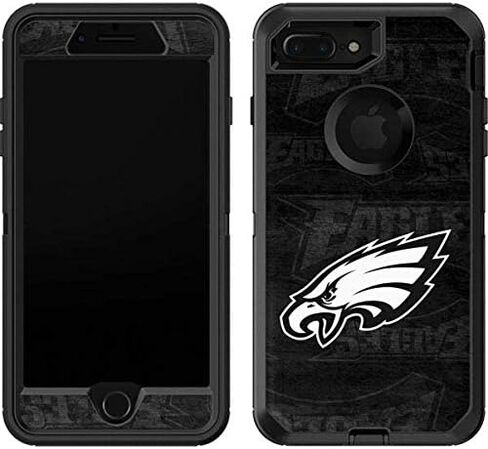 ملصق Skinit متوافق مع OtterBox Defender iPhone 7 Plus - تصميم أبيض وأسود مرخص رسميًا من NFL Philadelphia Eagles in Saudi Arabia