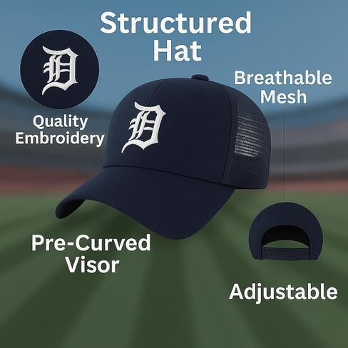 Officially Licensed Detroit Baseball Navy Blue/White Mesh Trucker Hat Classic MVP Tigers Primary Home Team Logo Adjustable Snapback Sports Ball Cap in Saudi Arabia