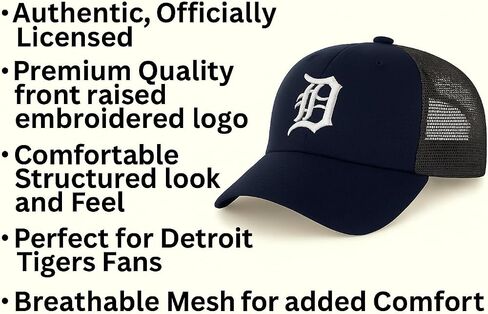 Officially Licensed Detroit Baseball Navy Blue/White Mesh Trucker Hat Classic MVP Tigers Primary Home Team Logo Adjustable Snapback Sports Ball Cap in Saudi Arabia