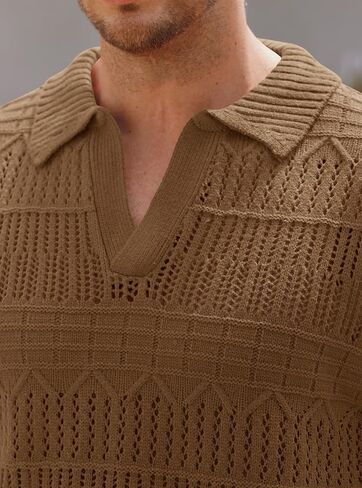 سترة بولو كروشيه جوني بياقة كبيرة الحجم للرجال منسوجة كاجوال (S-XXL) in Kuwait
