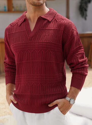 سترة بولو كروشيه جوني بياقة كبيرة الحجم للرجال منسوجة كاجوال (S-XXL) in Kuwait