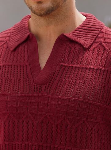 سترة بولو كروشيه جوني بياقة كبيرة الحجم للرجال منسوجة كاجوال (S-XXL) in Kuwait
