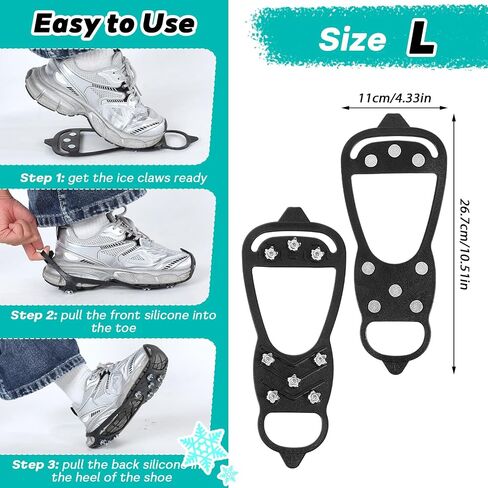 Non-Slip Ice Traction Spikes for Boots & Shoes, Gripper Spikes Crampons 8-Steel Studs Ice Cleats, for Winter Hiking, Climbing, ICES Fishing, Snow & ICES Safety, Durable Traction Cleats (L-Size) in Saudi Arabia
