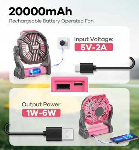 30000mAh Portable Battery Powered Camping Fan - with LED Light, Quiet Battery Operated, Camping Gear for Travel, Tent, Beach, Car or Hurricane Power Outages, Pink in Kuwait