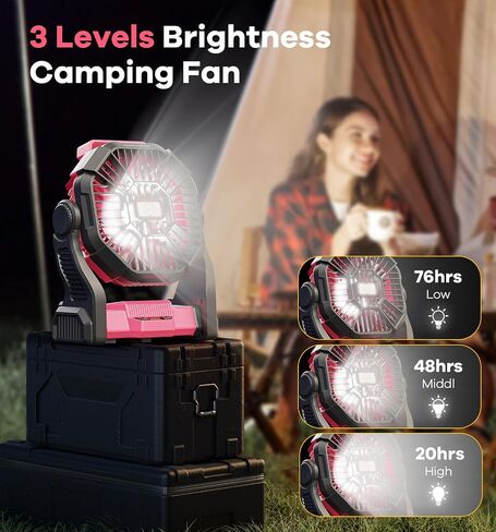 30000mAh Portable Battery Powered Camping Fan - with LED Light, Quiet Battery Operated, Camping Gear for Travel, Tent, Beach, Car or Hurricane Power Outages, Pink in Kuwait