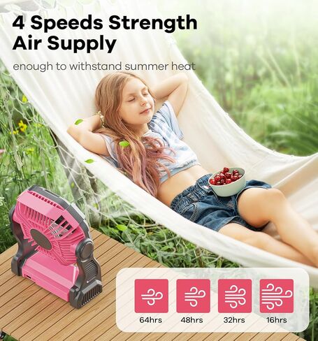 30000mAh Portable Battery Powered Camping Fan - with LED Light, Quiet Battery Operated, Camping Gear for Travel, Tent, Beach, Car or Hurricane Power Outages, Pink in Kuwait