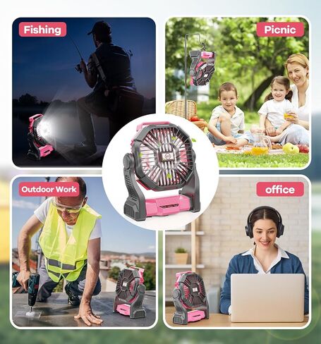 30000mAh Portable Battery Powered Camping Fan - with LED Light, Quiet Battery Operated, Camping Gear for Travel, Tent, Beach, Car or Hurricane Power Outages, Pink in Kuwait