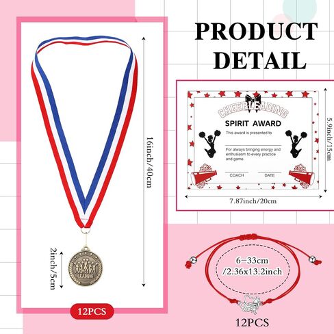 60 Pcs Cheer Gift Bulk for Team Cheerleading Gifts 12 Award Medals and Certificates Cheer Bracelets Keychain Gift Bag for Female Teammates Accessories(Red) in Saudi Arabia