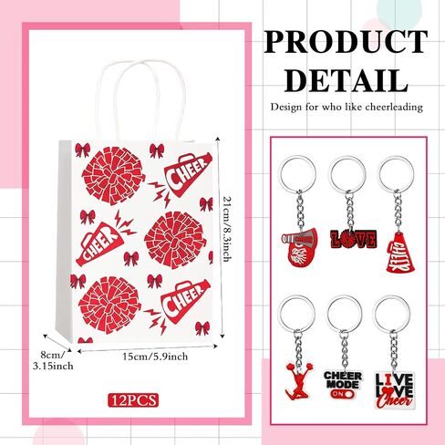 60 Pcs Cheer Gift Bulk for Team Cheerleading Gifts 12 Award Medals and Certificates Cheer Bracelets Keychain Gift Bag for Female Teammates Accessories(Red) in Saudi Arabia