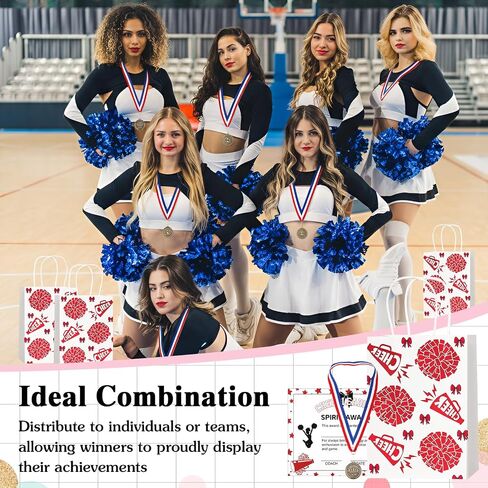 60 Pcs Cheer Gift Bulk for Team Cheerleading Gifts 12 Award Medals and Certificates Cheer Bracelets Keychain Gift Bag for Female Teammates Accessories(Red) in Saudi Arabia