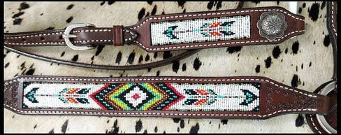 Showman Leather Headstall & Breast Collar Set w/Beaded Southwest Arrow Design, Average Full Size Horse in Saudi Arabia