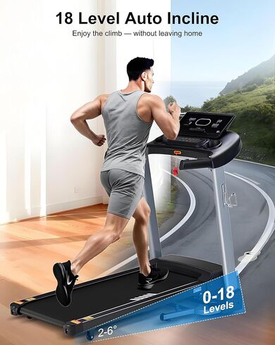 جهاز مشي عالي التحمل للمنزل، 18% انحدار تلقائي، سعة 400 رطل، 3.5 حصان، سرعة 0.5-12 ميل في الساعة، حزام عريض 18.9 بوصة، 36 برنامج، جهاز تشغيل تطبيق بلوتوث in Kuwait