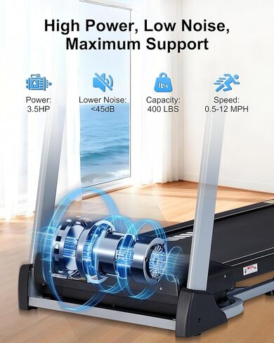 جهاز مشي عالي التحمل للمنزل، 18% انحدار تلقائي، سعة 400 رطل، 3.5 حصان، سرعة 0.5-12 ميل في الساعة، حزام عريض 18.9 بوصة، 36 برنامج، جهاز تشغيل تطبيق بلوتوث in Kuwait