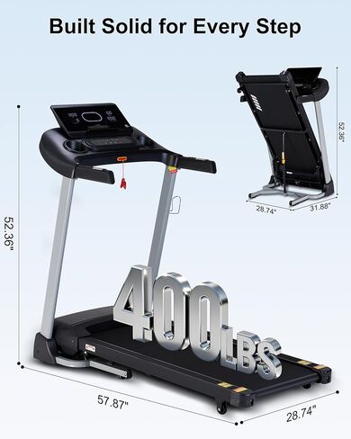 جهاز مشي عالي التحمل للمنزل، 18% انحدار تلقائي، سعة 400 رطل، 3.5 حصان، سرعة 0.5-12 ميل في الساعة، حزام عريض 18.9 بوصة، 36 برنامج، جهاز تشغيل تطبيق بلوتوث in Kuwait