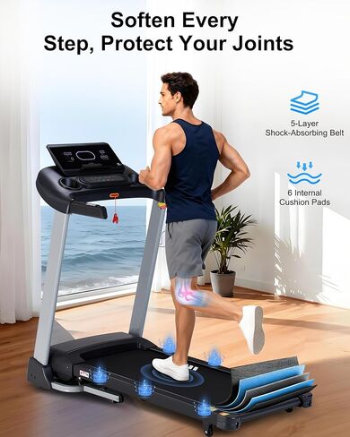 جهاز مشي عالي التحمل للمنزل، 18% انحدار تلقائي، سعة 400 رطل، 3.5 حصان، سرعة 0.5-12 ميل في الساعة، حزام عريض 18.9 بوصة، 36 برنامج، جهاز تشغيل تطبيق بلوتوث in Kuwait