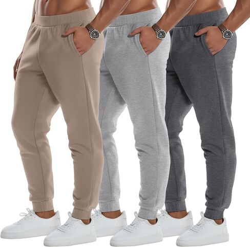 3 Pack Men's Sweatpants Tapered Joggers with Pockets Baggy Pants Active Athletic Workout Casual Clothing in Saudi Arabia