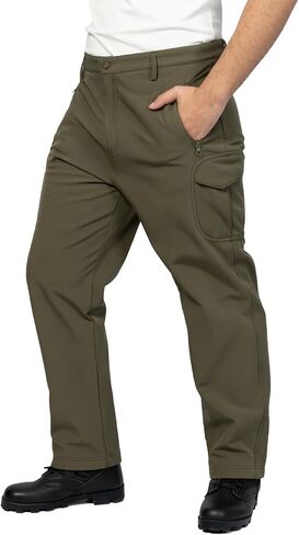 Men’s Waterproof Hiking Pants Fleece Lined Soft Shell Winter Snow Ski Insulated Outdoor Work Pants in Kuwait