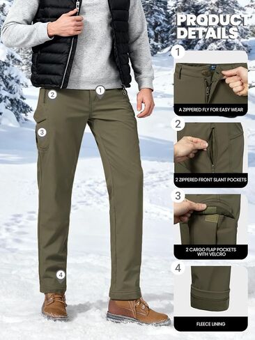 Men’s Waterproof Hiking Pants Fleece Lined Soft Shell Winter Snow Ski Insulated Outdoor Work Pants in Kuwait