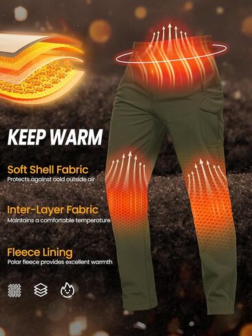 Men’s Waterproof Hiking Pants Fleece Lined Soft Shell Winter Snow Ski Insulated Outdoor Work Pants in Kuwait
