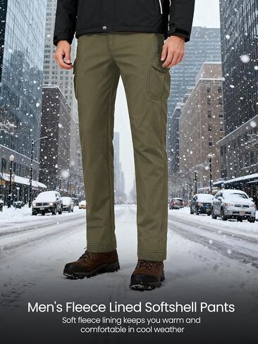 Men’s Waterproof Hiking Pants Fleece Lined Soft Shell Winter Snow Ski Insulated Outdoor Work Pants in Kuwait