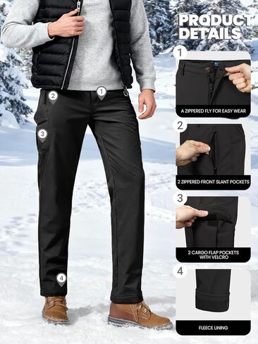 Men’s Waterproof Hiking Pants Fleece Lined Soft Shell Winter Snow Ski Insulated Outdoor Work Pants in Kuwait