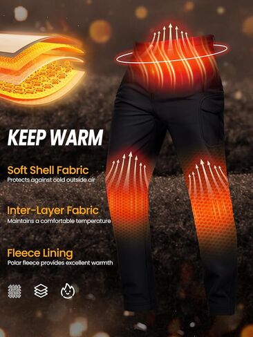 Men’s Waterproof Hiking Pants Fleece Lined Soft Shell Winter Snow Ski Insulated Outdoor Work Pants in Kuwait