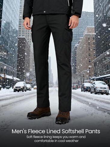 Men’s Waterproof Hiking Pants Fleece Lined Soft Shell Winter Snow Ski Insulated Outdoor Work Pants in Kuwait