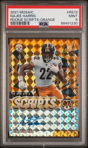 2021 Panini Mosaic Najee Harris Rookie Scripts Orange Auto PSA Mint 9 88491230 - Football Slabbed Autographed Rookie Cards in Saudi Arabia