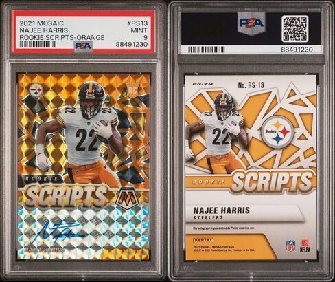 2021 Panini Mosaic Najee Harris Rookie Scripts Orange Auto PSA Mint 9 88491230 - Football Slabbed Autographed Rookie Cards in Saudi Arabia