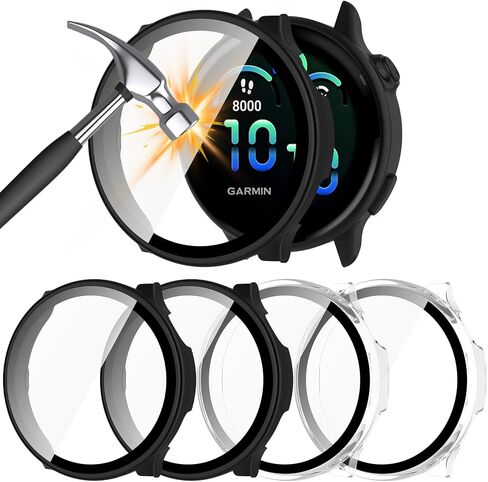 Case Compatible with Garmin vivoactive 6 with Screen Protector, 4-Pack Hard PC Cover HD Tempered Glass Case Anti-scratch Full Protection Shell for Garmin vivoactive 6 (Black+Black+Clear+Clear) in Saudi Arabia