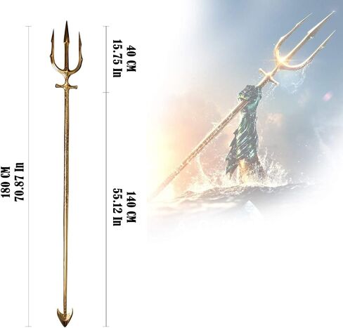 Sword Valley Sea King Poseidon Trident - ترايدنت مزخرف بأحرف رونية منقوشة - فولاذ مقاوم للصدأ، طول 180 سم/70.87 بوصة (تفاصيل مشكلة يدويًا، دعامة تنكرية، إصدار جامعي) in Kuwait