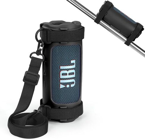 حافظة من السيليكون متوافقة مع مكبر الصوت المحمول JBL Flip 7، غطاء جلد ناعم مع حزام الكتف وحزام الدراجة (أسود) in Kuwait