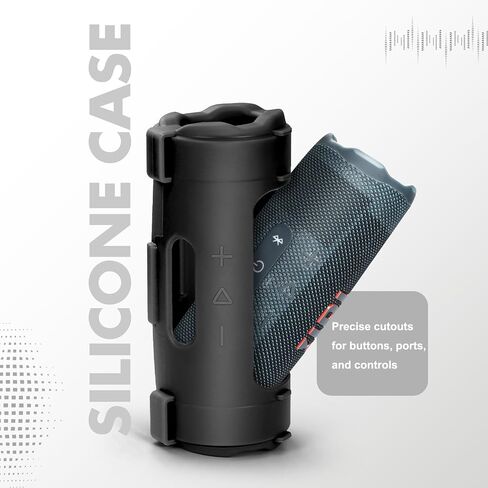حافظة من السيليكون متوافقة مع مكبر الصوت المحمول JBL Flip 7، غطاء جلد ناعم مع حزام الكتف وحزام الدراجة (أسود) in Kuwait