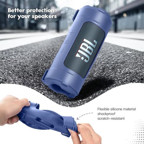 حافظة من السيليكون متوافقة مع مكبر الصوت المحمول JBL Flip 7، غطاء جلد ناعم مع حزام الكتف وحزام الدراجة (أسود) in Kuwait