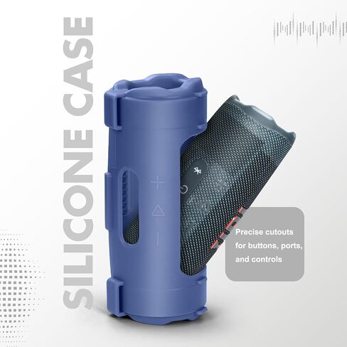 حافظة من السيليكون متوافقة مع مكبر الصوت المحمول JBL Flip 7، غطاء جلد ناعم مع حزام الكتف وحزام الدراجة (أسود) in Kuwait