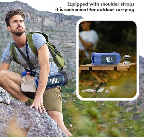 حافظة من السيليكون متوافقة مع مكبر الصوت المحمول JBL Flip 7، غطاء جلد ناعم مع حزام الكتف وحزام الدراجة (أسود) in Kuwait