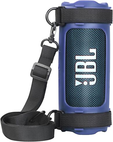 حافظة من السيليكون متوافقة مع مكبر الصوت المحمول JBL Flip 7، غطاء جلد ناعم مع حزام الكتف وحزام الدراجة (أسود) in Kuwait
