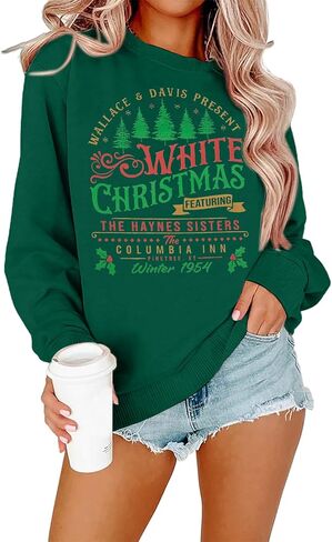 MYHALF بلوزات عيد الميلاد البيضاء للنساء 2025 أشجار عيد الميلاد قميص عيد الميلاد عطلة Crewneck البلوزات الأسرة Pjs خفيفة الوزن in Saudi Arabia