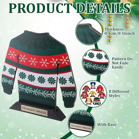 Misdary 8 Pcs Ugly Christmas Sweater Trophy Gingerbread Man Trophy 6.2 Inches Christmas Wooden Ugly Sweater Tacky Party Award for Adults Funny Award Game Prizes for Xmas Decorations in Saudi Arabia