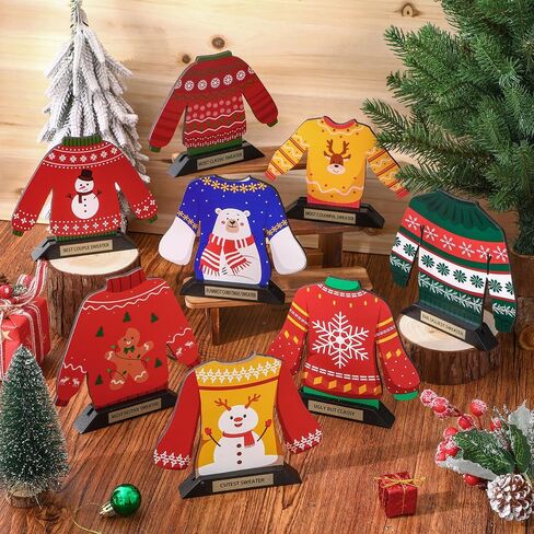 Misdary 8 Pcs Ugly Christmas Sweater Trophy Gingerbread Man Trophy 6.2 Inches Christmas Wooden Ugly Sweater Tacky Party Award for Adults Funny Award Game Prizes for Xmas Decorations in Saudi Arabia