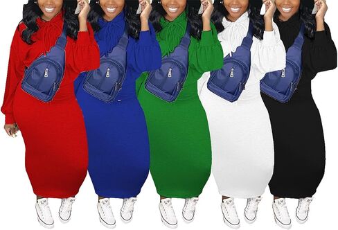 LETSVDO Womens 2 Piece Sweatshirt Solid Long Sleeves Hoodie Bodycon Maxi Dress in Saudi Arabia