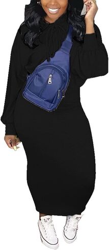 LETSVDO Womens 2 Piece Sweatshirt Solid Long Sleeves Hoodie Bodycon Maxi Dress in Saudi Arabia