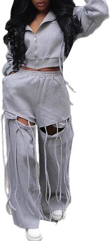 SHINFY ملابس النساء 2 قطعة الزي هامش زمم هوديي قطع Sweatpants Y2k الخريف موضة عداء ببطء رياضية مجموعات in Kuwait